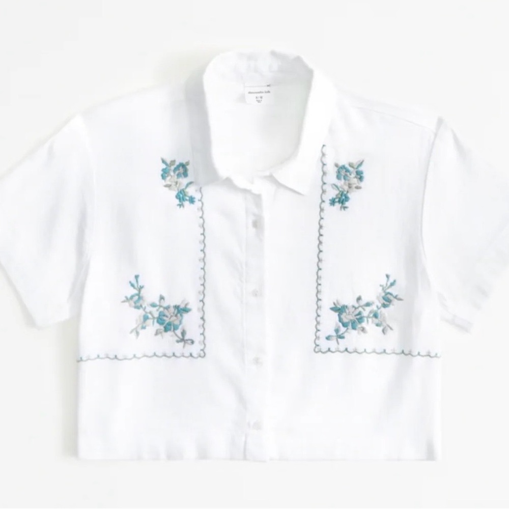 SET! abercrombie kids linen blend White skort and Shirt with Floral Embroidery
